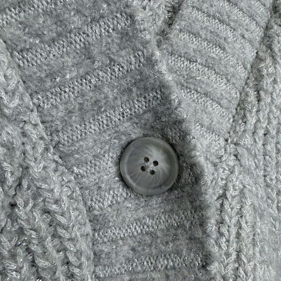 Universal Thread Chunky Cable Knit Fisherman Metallic Cardigan XL Gray Silver - Picture 4 of 6